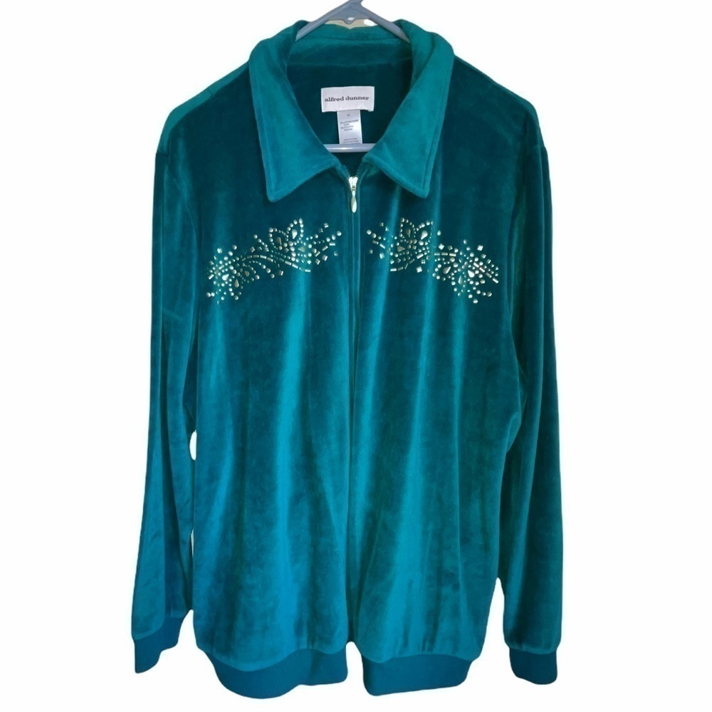 NWT- 2PC Alfred Dunner Velour Lounge Pants/Jacket color Jade size XL